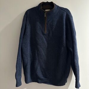 Vintage LL Bean Mens 100 Percent Merino Wool Quarter Zip Sweater L REG Navy Blue